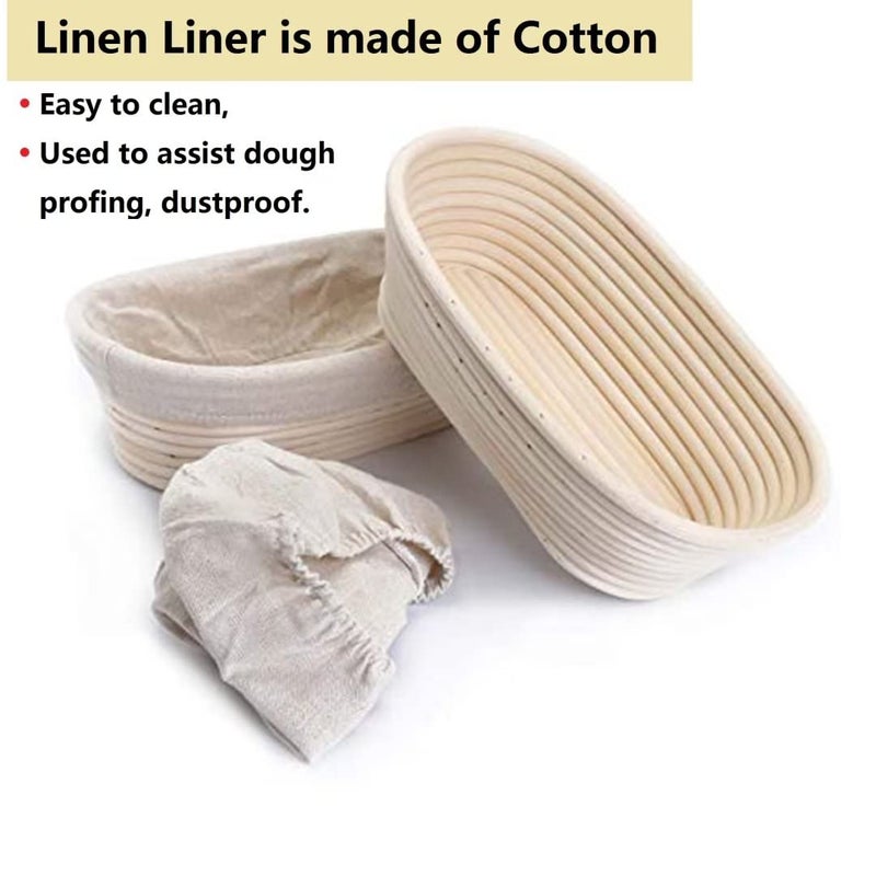 perixir 2 Pack 13 Inch Oval Bread Proofing Basket,Banneton Basket Bread Baking Bowl with Linen Liner Cloth, for Professional & Home Bakers Baking - Image 5